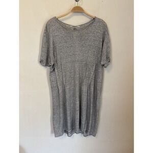 Pomandere Dress Linen Blend Pin-tuck Size 8 Black White Striped Short Sleeve